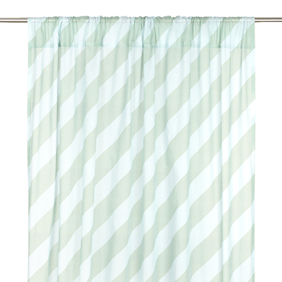 Sheer Cotton Voile Curtain Wendy  - Green Diagonal Stripes