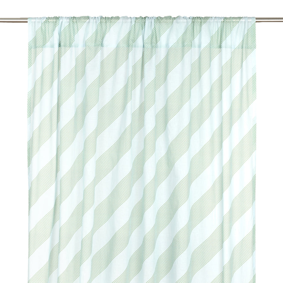 Sheer Cotton Voile Curtain Wendy  - Green Diagonal Stripes