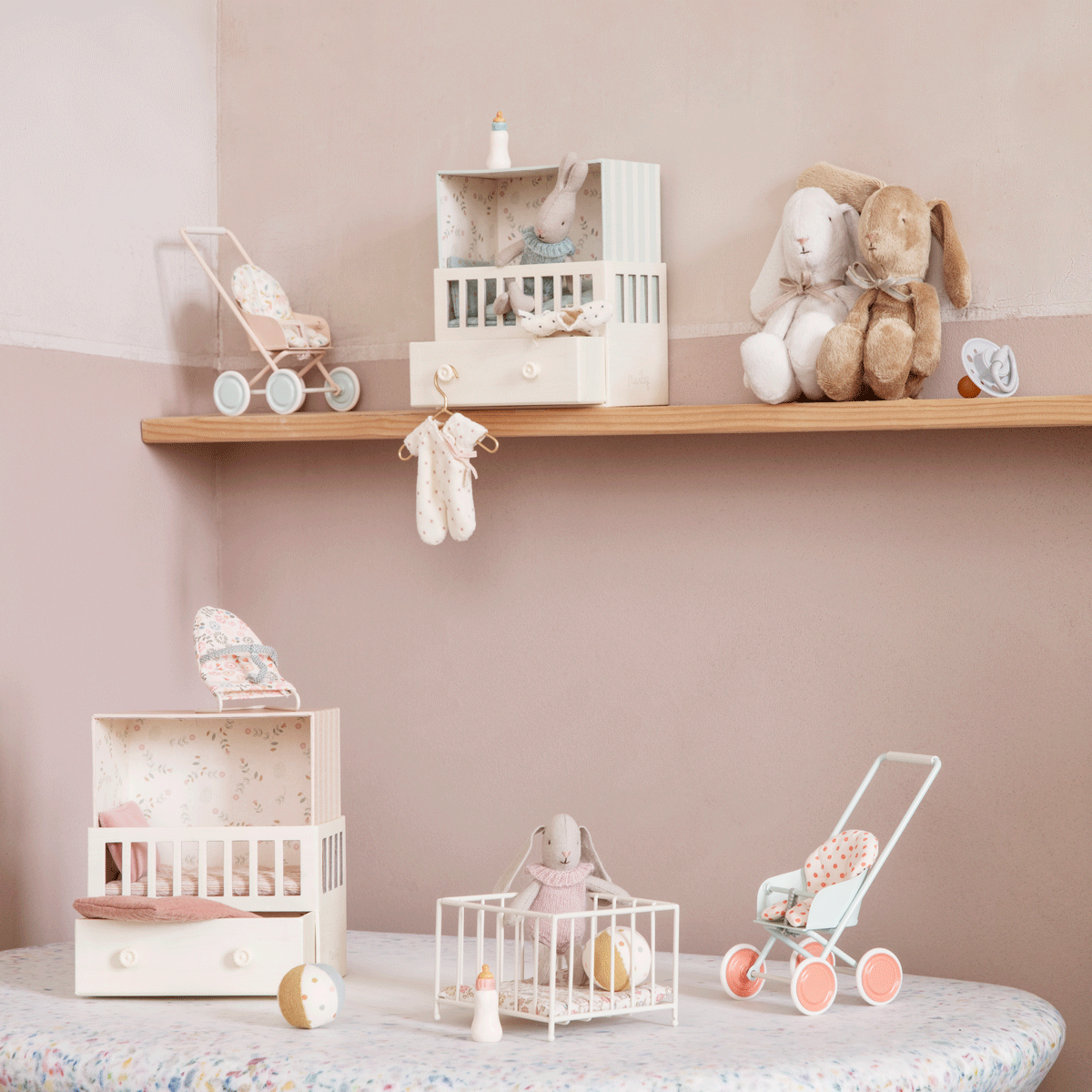 Maileg Baby room with micro bunny new baby gift