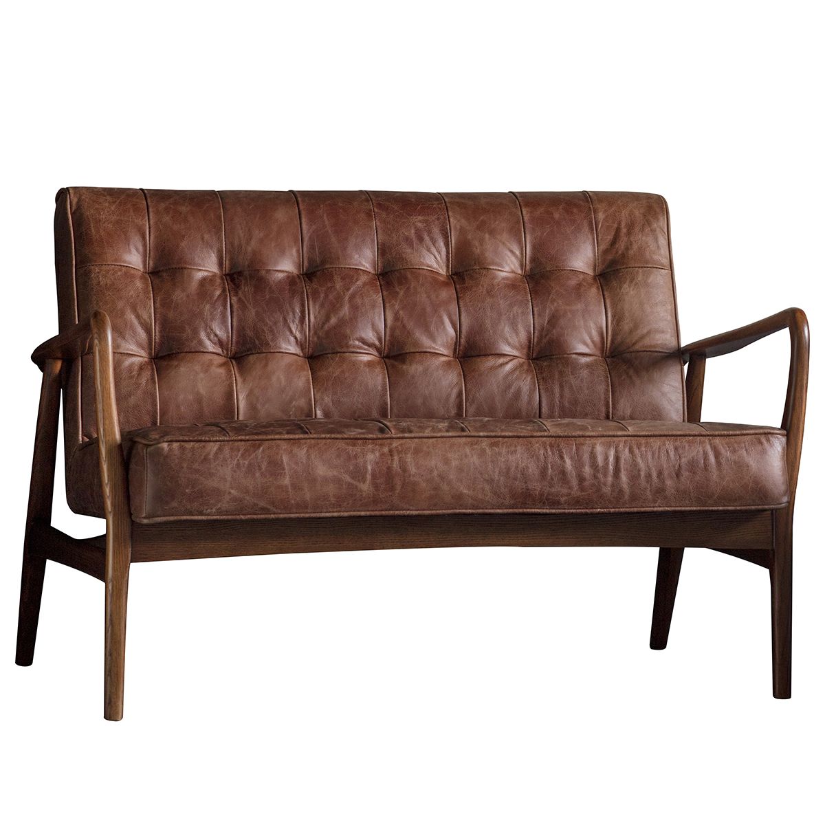 Mid Century 2 Seater Sofa Leather