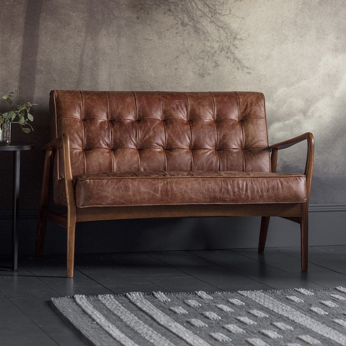 Mid Century 2 Seater Sofa Leather