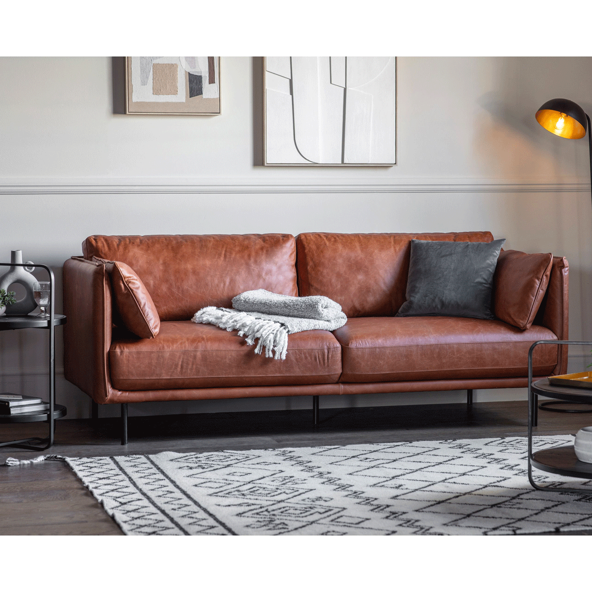 Worn brown on sale leather couch