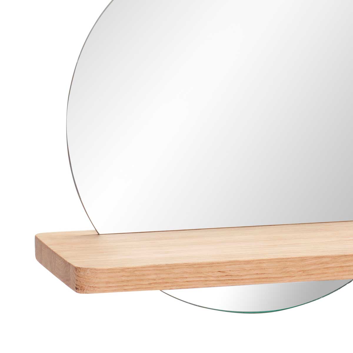 Round Mirror and oak shelf from Hübsch