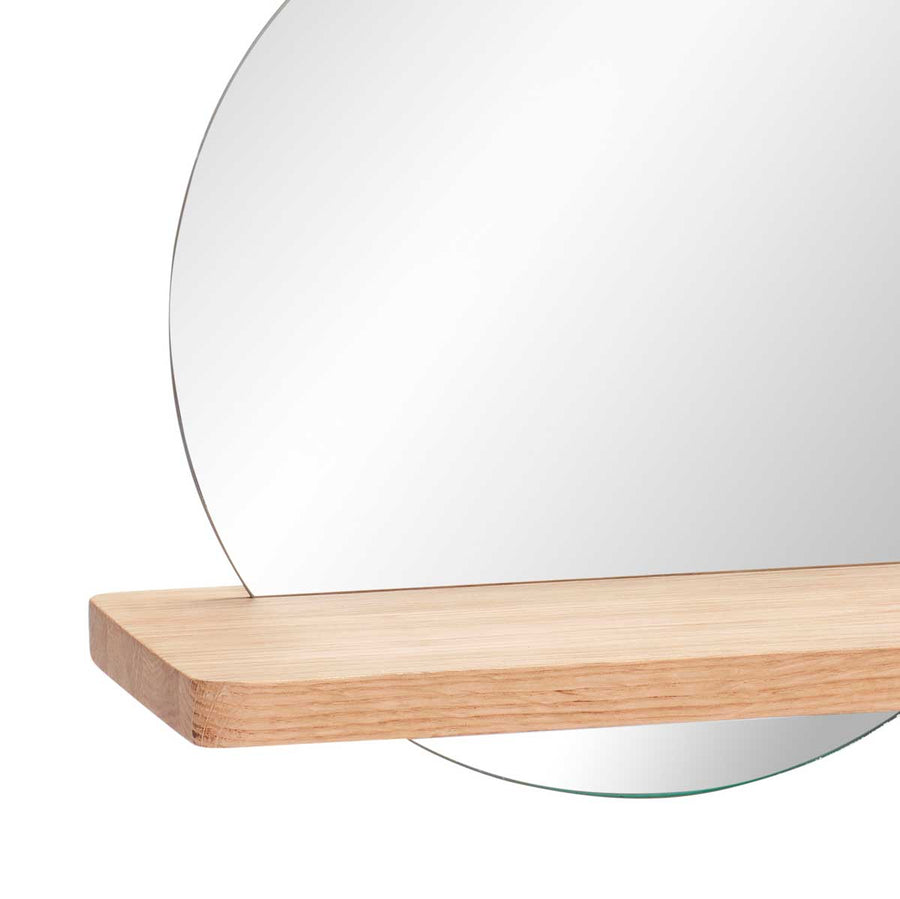 Round Mirror and oak shelf from Hübsch