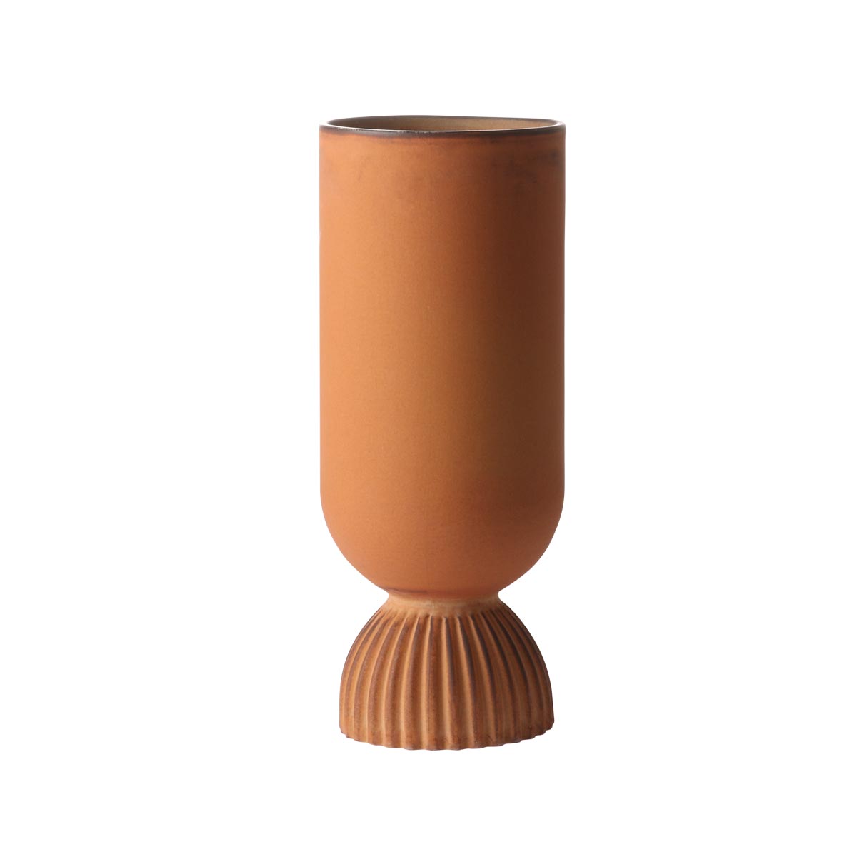 Ceramic Flower Vase Ribbed Base Rustic