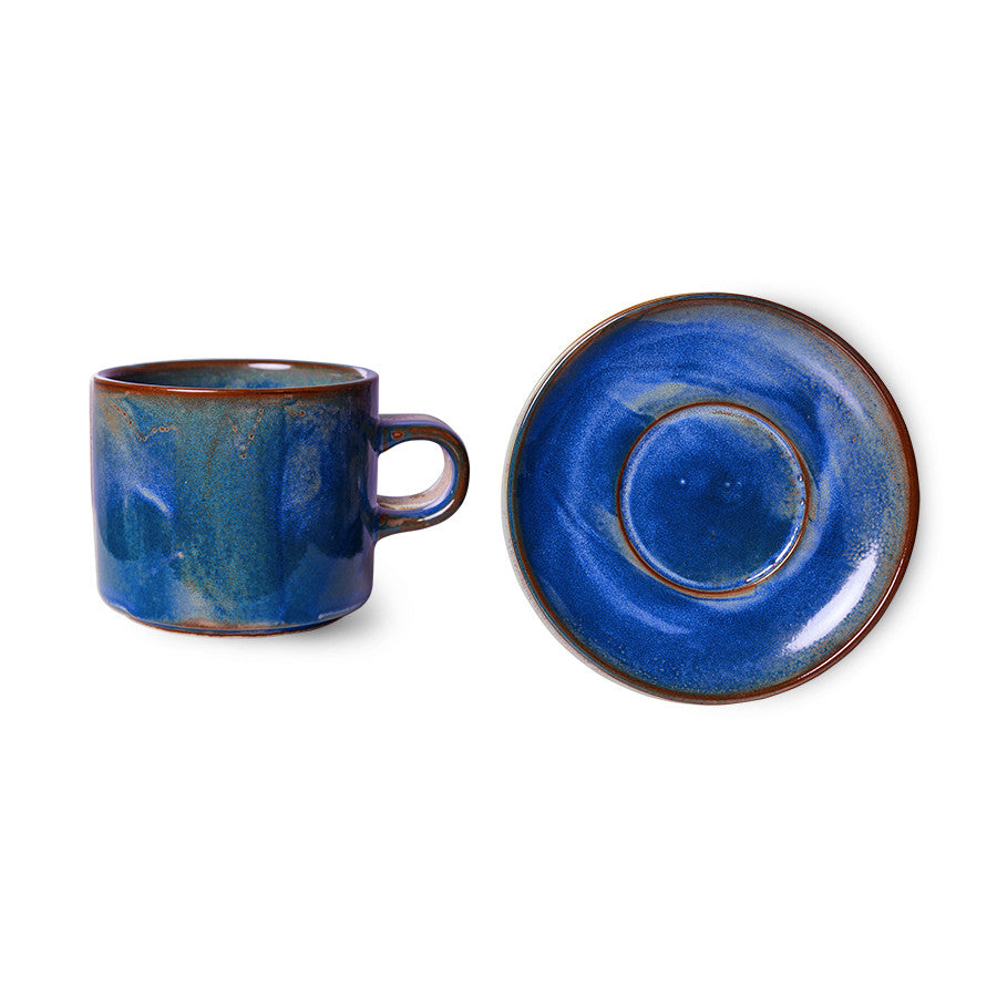 HkLiving Home Chef Ceramics: Cup & Saucer Rustic Blue