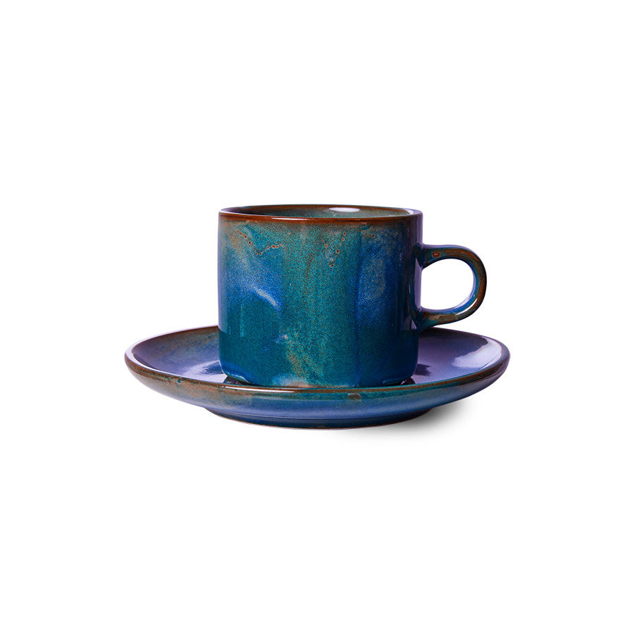 HkLiving Home Chef Ceramics: Cup & Saucer Rustic Blue