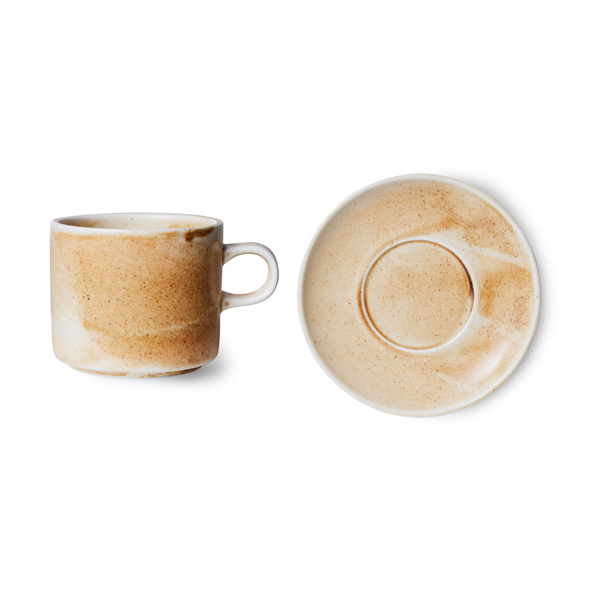 HkLiving Home Chef Ceramics: Cup & Saucer Rustic Cream & Brown