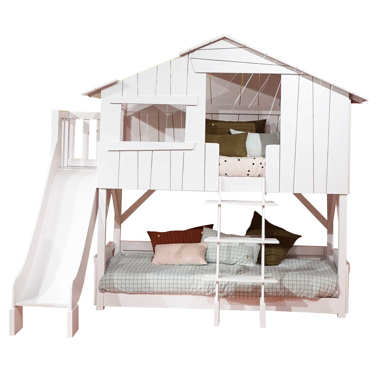 MDF Tree house Bunk Bed with Slide and Side Platform Mathy by Bols