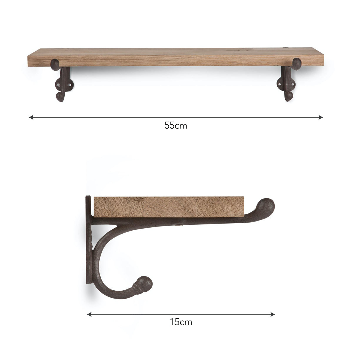 Garden trading Cast Iron Bracket Shelf - Raw Oak