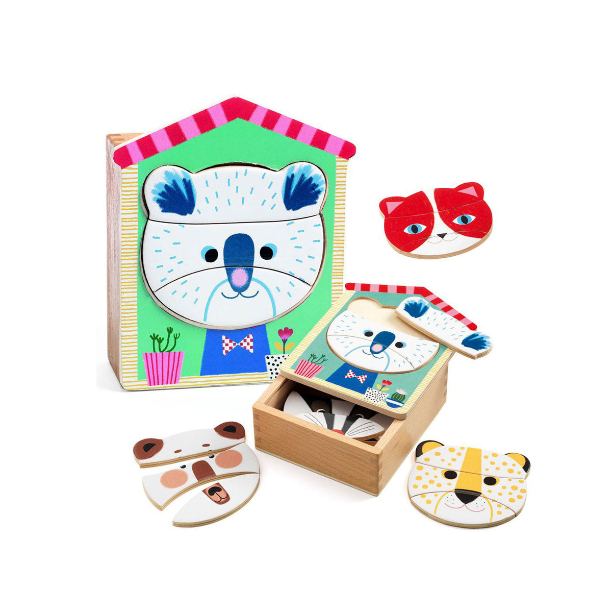 Djeco Animal Face Mix Wooden Puzzle Box