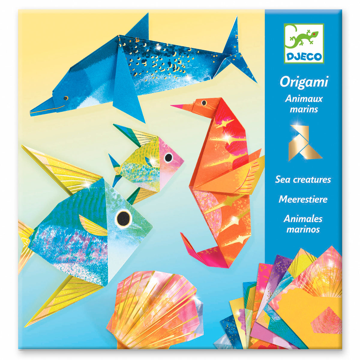 Origami metallic fish, dolphin, shell, seahorse Sea Creatures Djeco