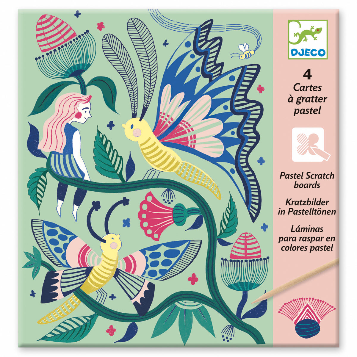 Pastel Scratch Cards Djeco Fantasy Garden small gifts 3-6 years