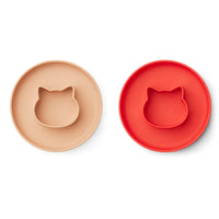Thumbnail for Liewood Gordon Plate 2 Pack - Cat apple red/tuscany rose mix silicone
