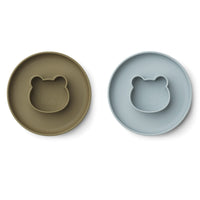 Thumbnail for Liewood Gordon Plate 2 Pack - Mr bear blue fog/khaki mix silicone