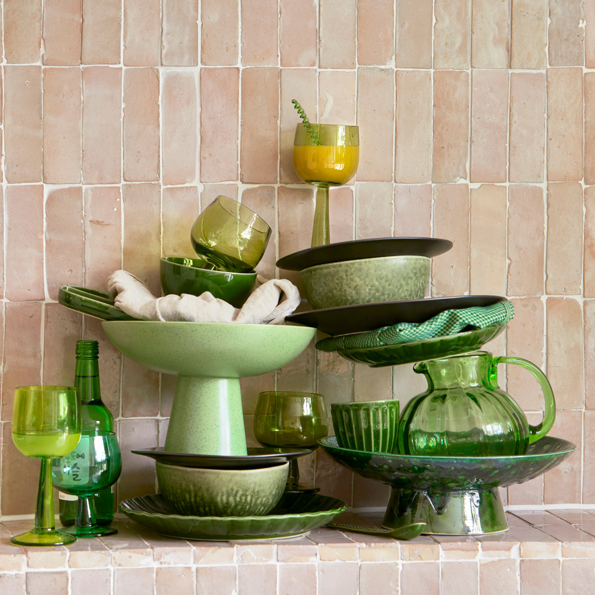 The Emeralds Ceramic Bowl Organic Green (Set of 2)
