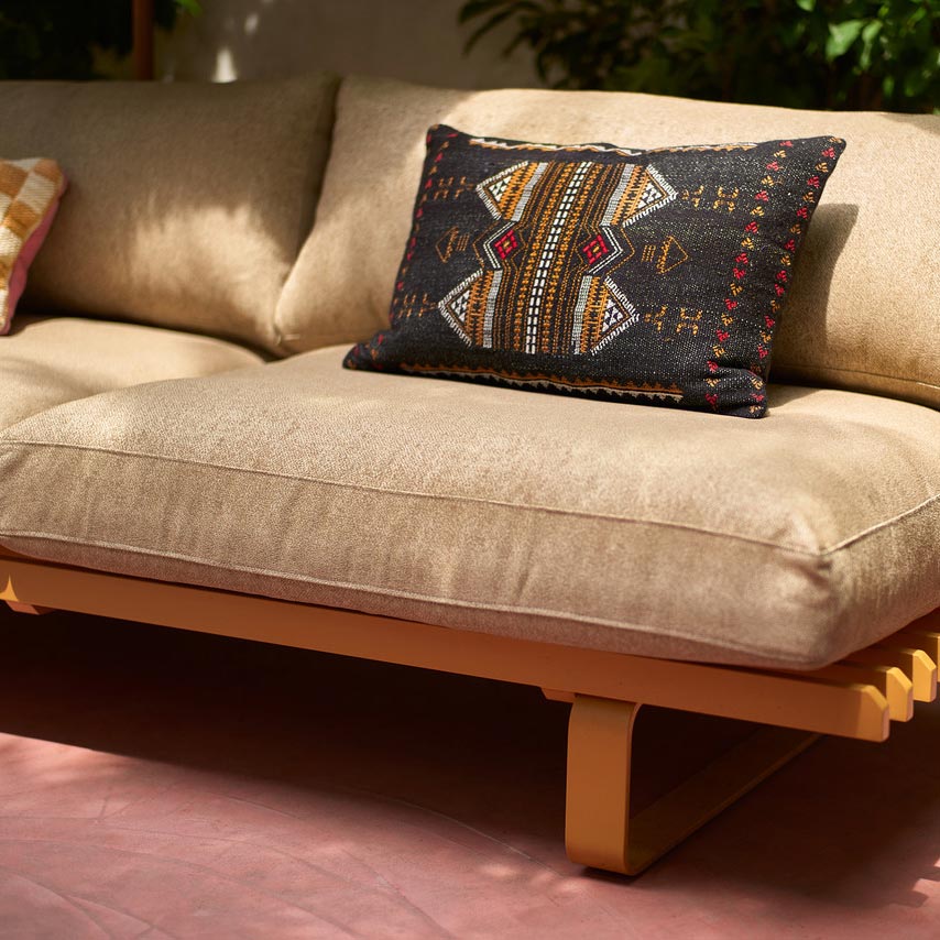 Oriental Embroidered Cushion Courtyard