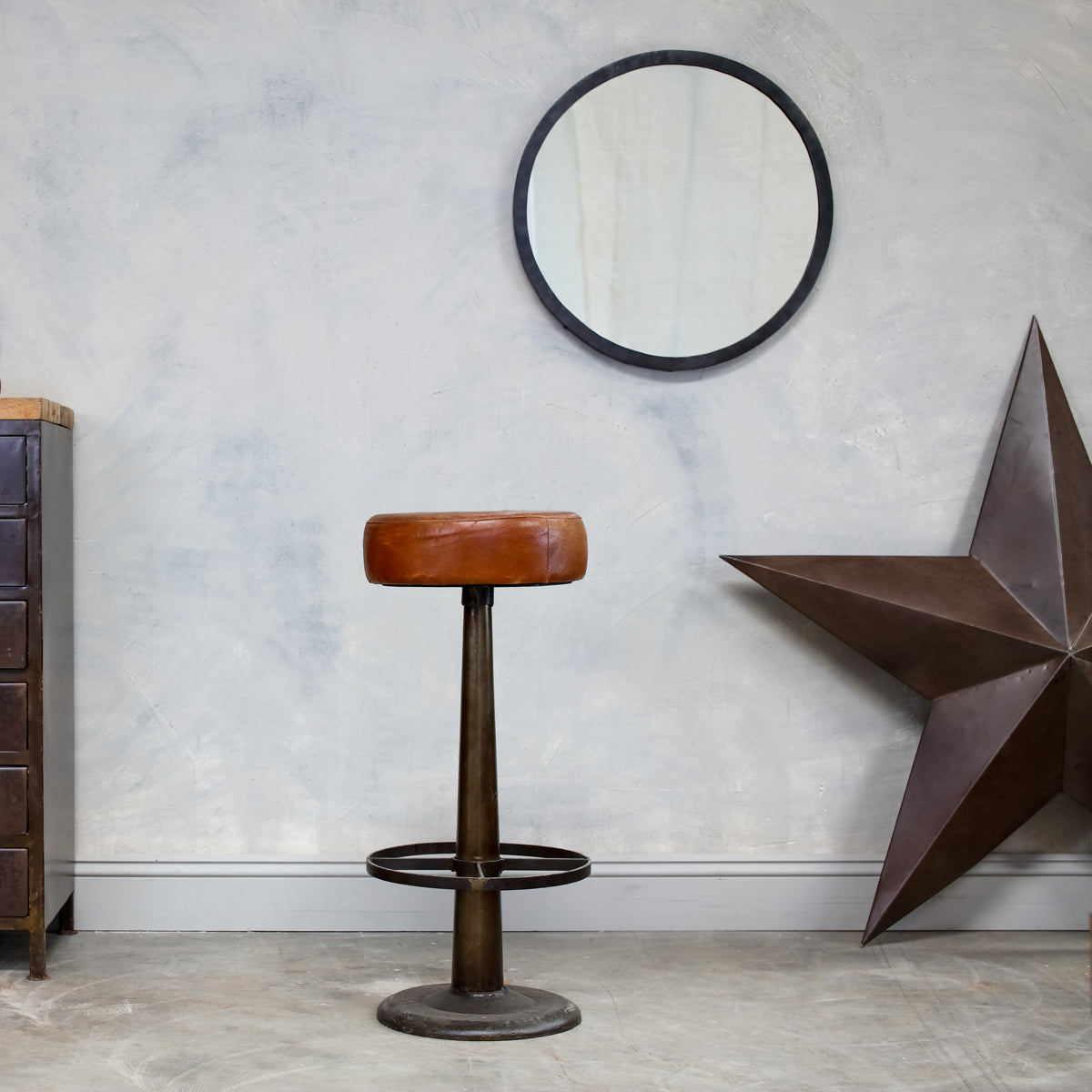 Narwana Leather Round Stool