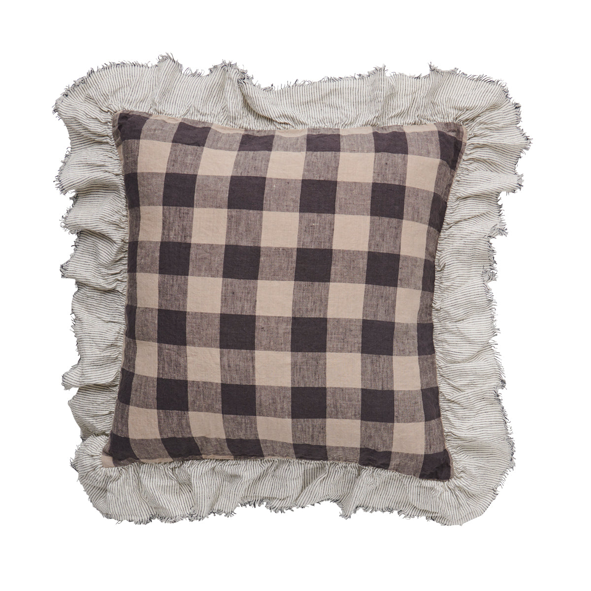 Society of Wanderers Licorice Gingham Full Ruffle Cushion 50 X 50 cm