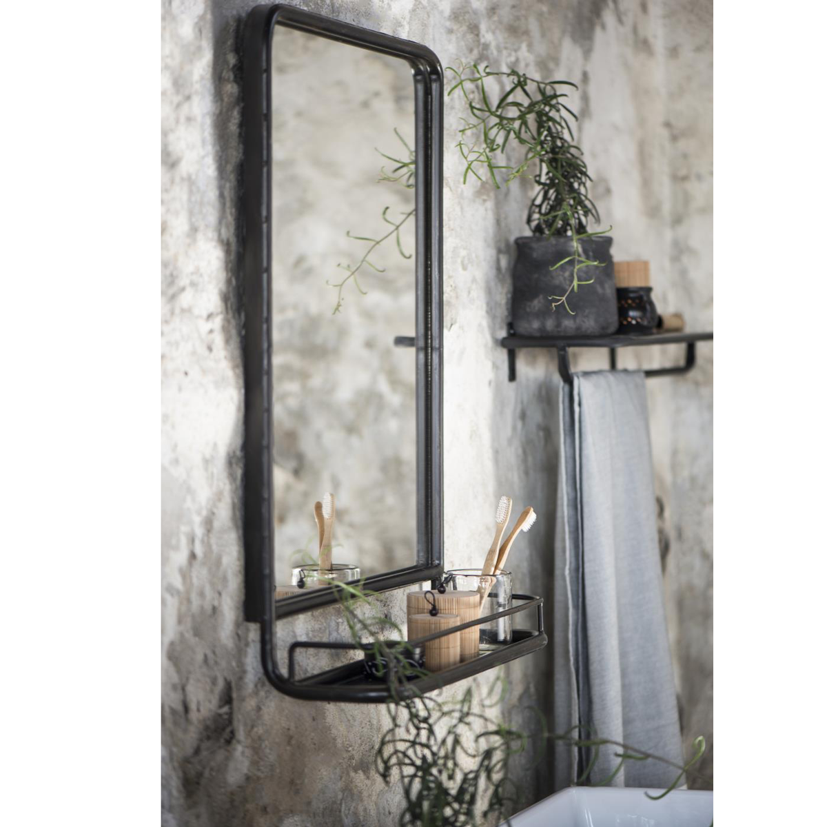 Wall Mirror With Mini Shelf Black