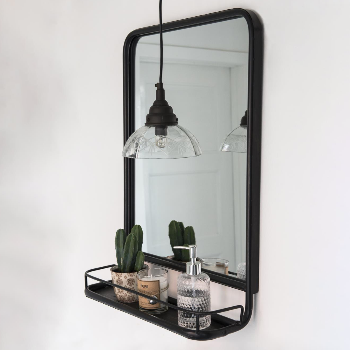 Wall Mirror With Mini Shelf Black