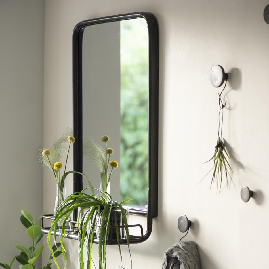 Wall Mirror With Mini Shelf Black