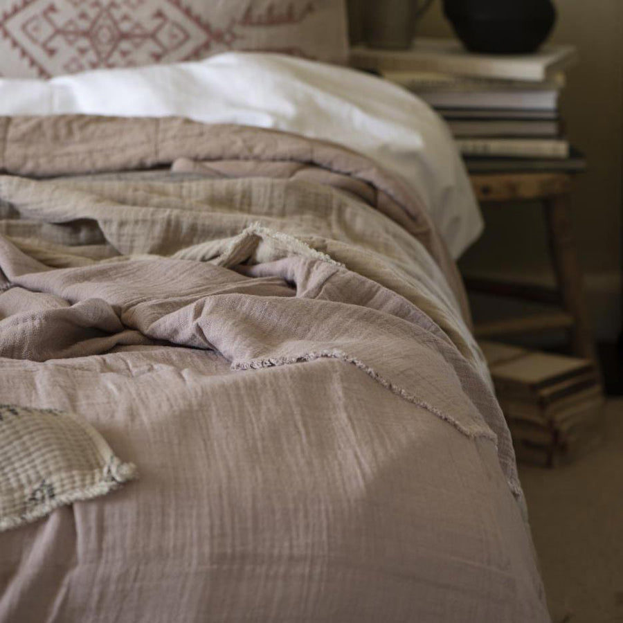 Vintage Quilt Double Bedspread Burned Rose