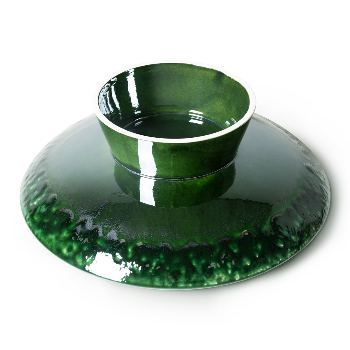 HK Living the emeralds: ceramic bowl on base l dripping green ACE7090