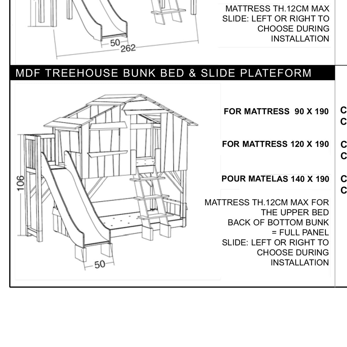 MDF Tree house Bunk Bed with Slide and Side Platform Mathy by Bols