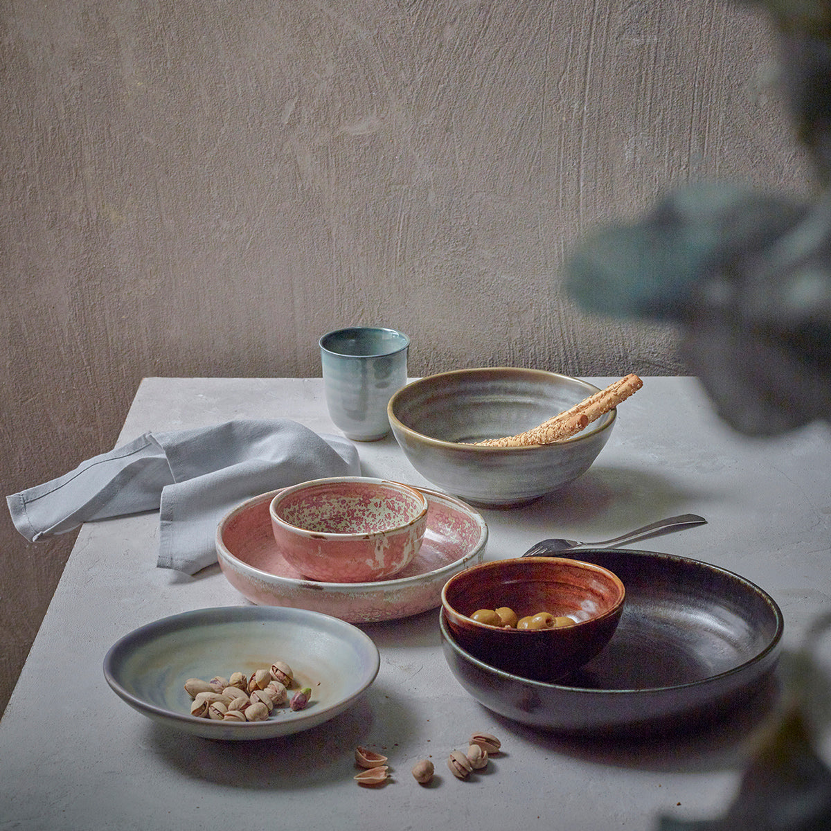 HK Living home chef ceramics: salad bowl rustic green/grey ACE6833