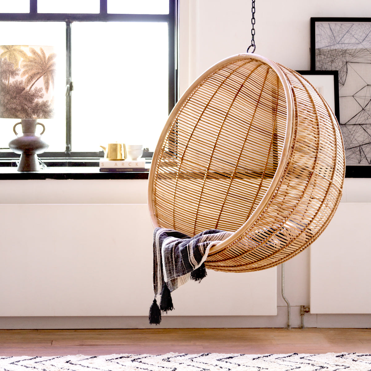 HK Living rattan hanging bowl chair natural bohemian