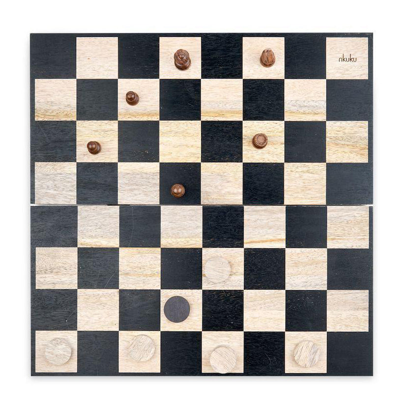 Nkuku Mango Wood Chess & Draughts 40cm Board Sustainable 