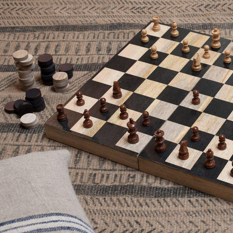 Nkuku Mango Wood Chess & Draughts 40cm Board Sustainable 