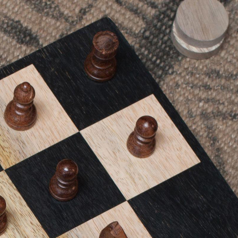 Nkuku Mango Wood Chess & Draughts 40cm Board Sustainable 