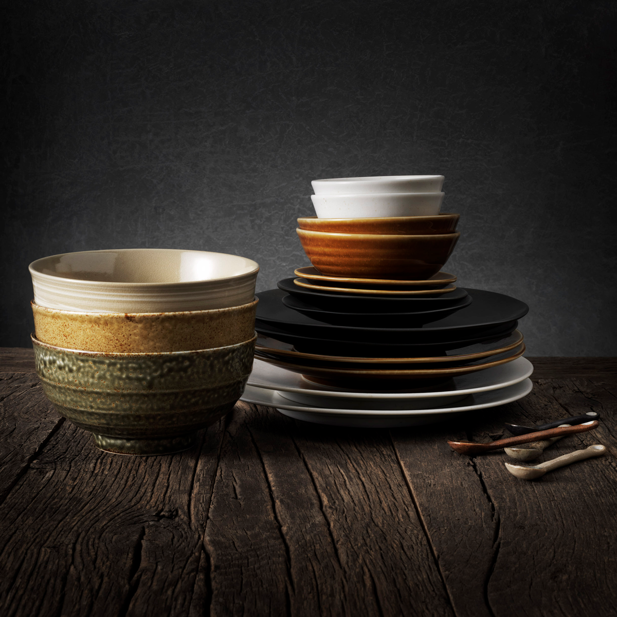HK Living kyoto ceramics: japanese dinner plate matt black